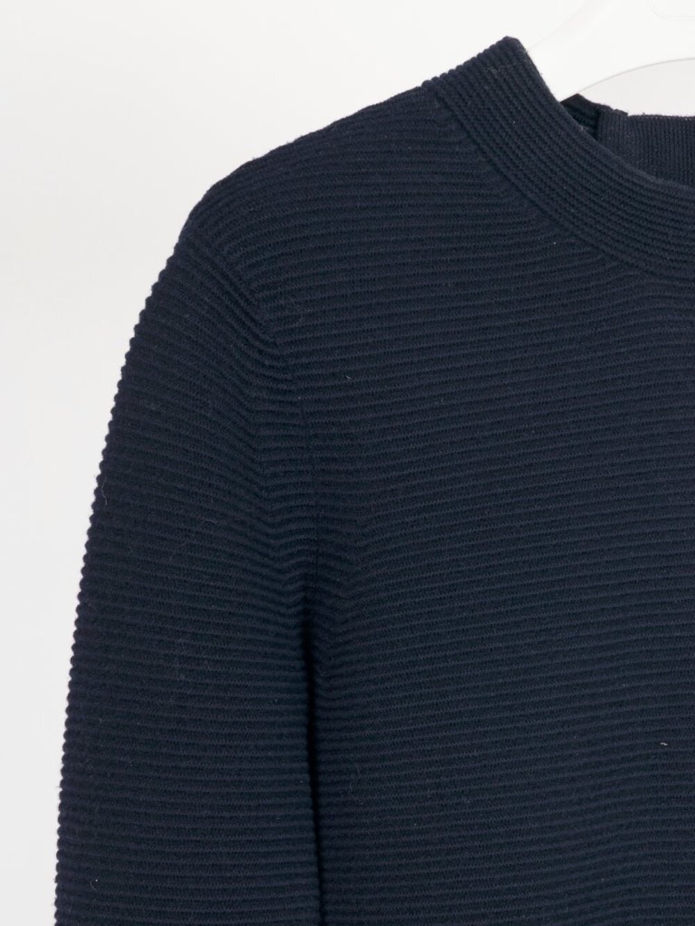 Chloe Navy Wool Ribbed-Knit Back Zip Sweater - Picture 4 of 9
